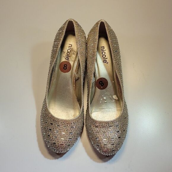 NICOLE ROUND TOE GOLD &SILVER WEDGE SHOES - Picture 3 of 16